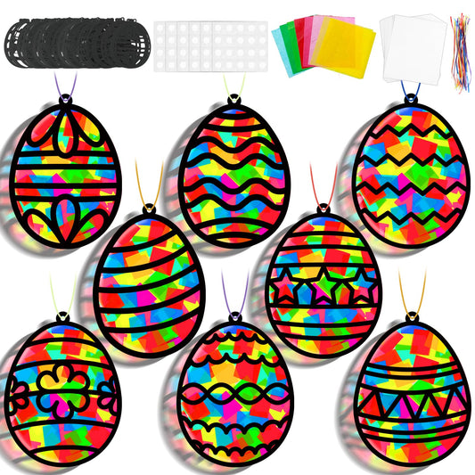 Lonfliness 32 Sets Easter Suncatchers Craft Kit DIY Egg Window Stained Glass Effect Paper Basket Style Home School Classroom Decorations Spring Art Craft Creative Games Activity Project Gift Favor