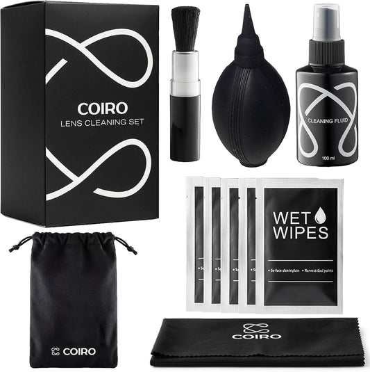 C Coiro 100ml, Coiro Camera Lens Cleaning Kit Camera Air Blower, Lens Cleaner Spray Soft Brush, Wet Wipes & Cloth DSLR
