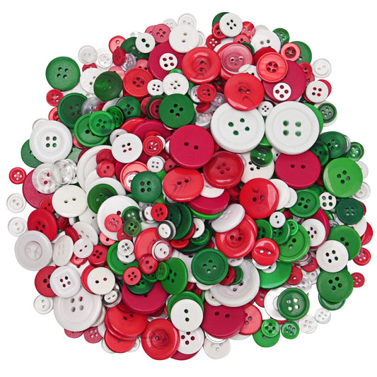 Livder 400g Christmas Craft Buttons Handmade Sewing Red Green White Button for Art Crafts Projects, DIY Decoration
