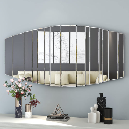 SHYFOY Wall Mirror for Decorative, Oval Mirrors for Wall Frameless 43x21.5 Modern Abstract Mirror with Beveled Accent Mirrors Irregular for Living Room Bathroom Bedroom Entryway