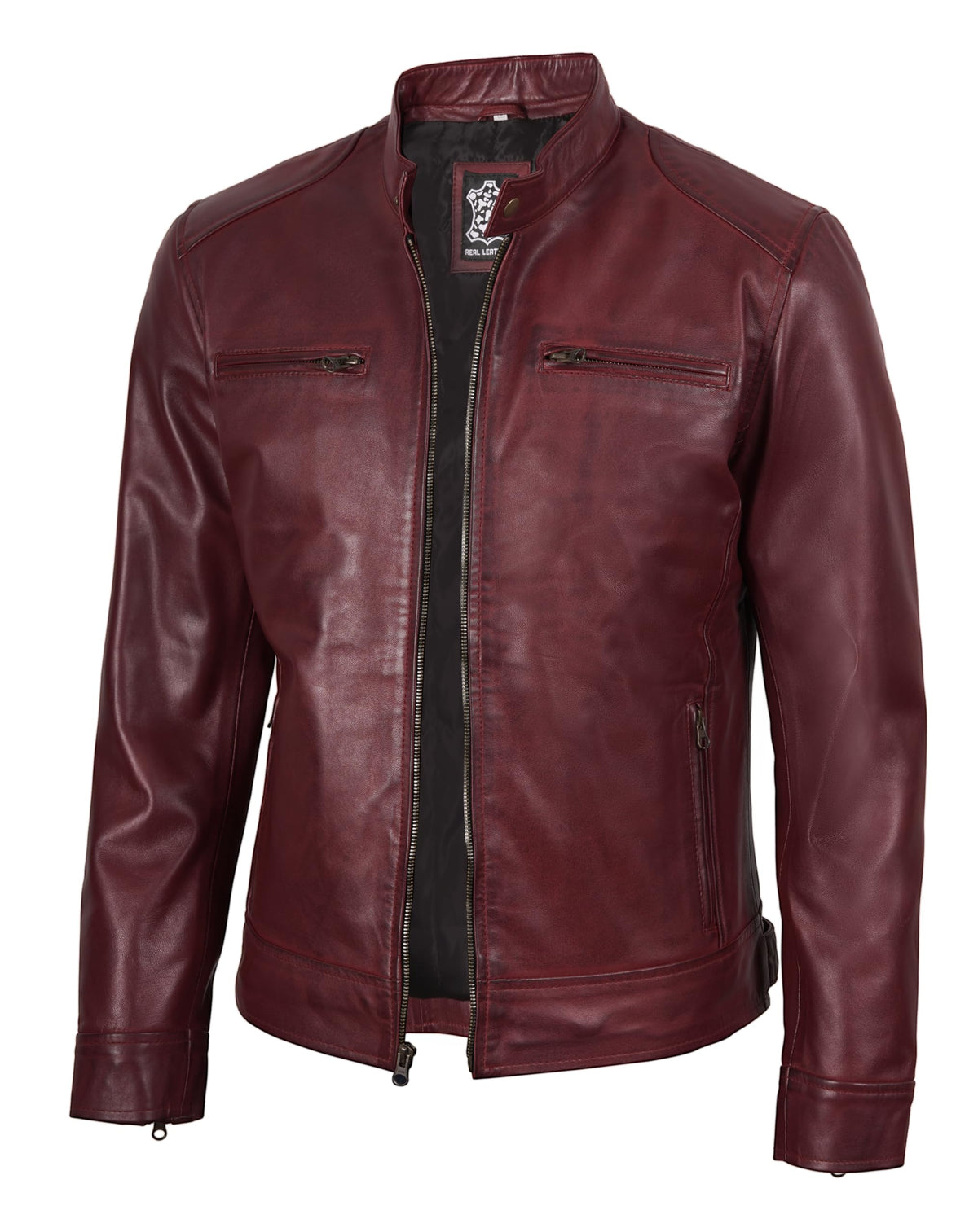 Decrum Mens Leather Jackets - Leather Motorcycle Jacket Men | [1116076] Ddge Burgundy, 2XL