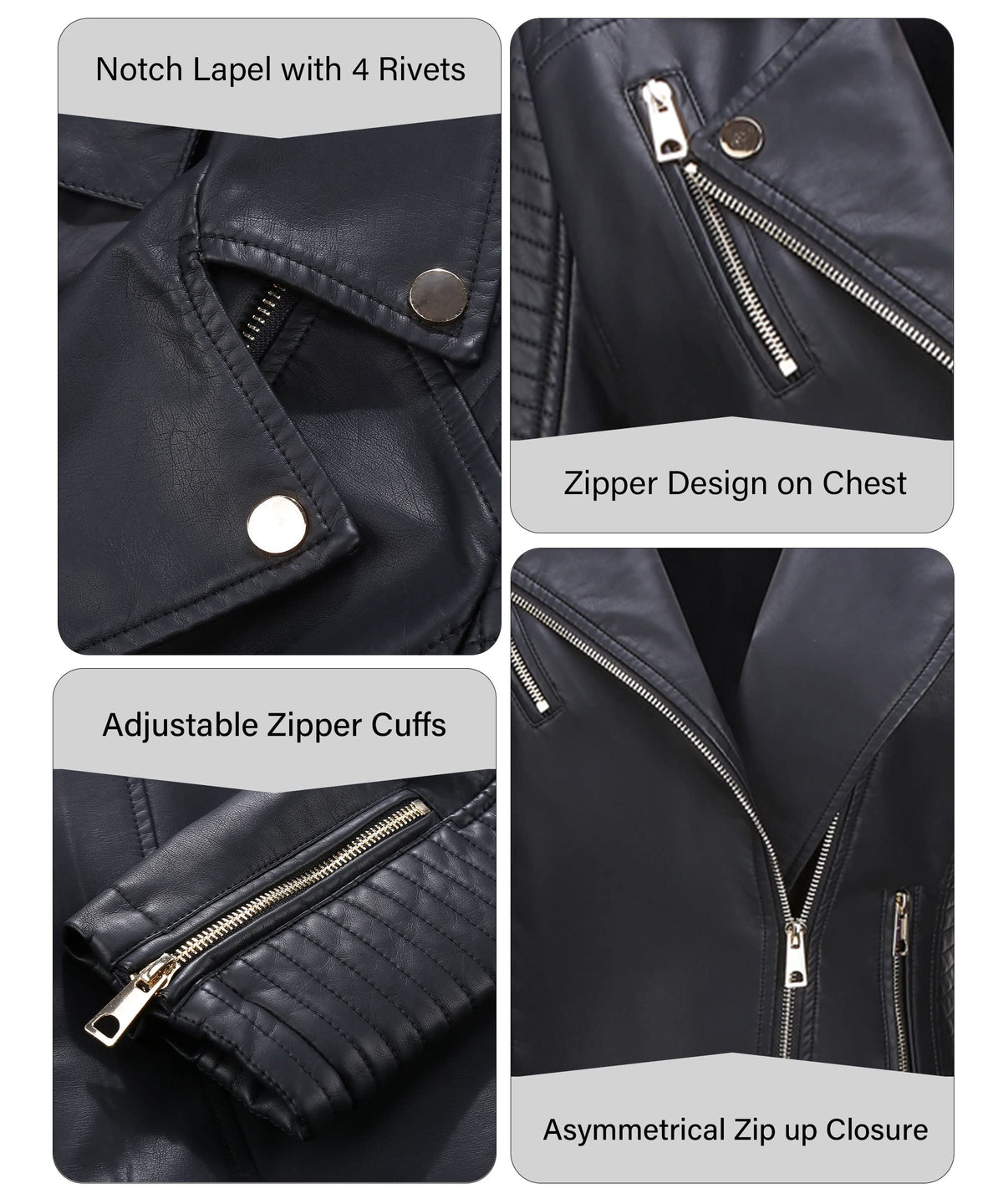 Bellivera Women's Faux Leather Casual Jacket 2026 Spring Trendy Motorcycle Outfits Lightweight Classic Coat 53 Black L
