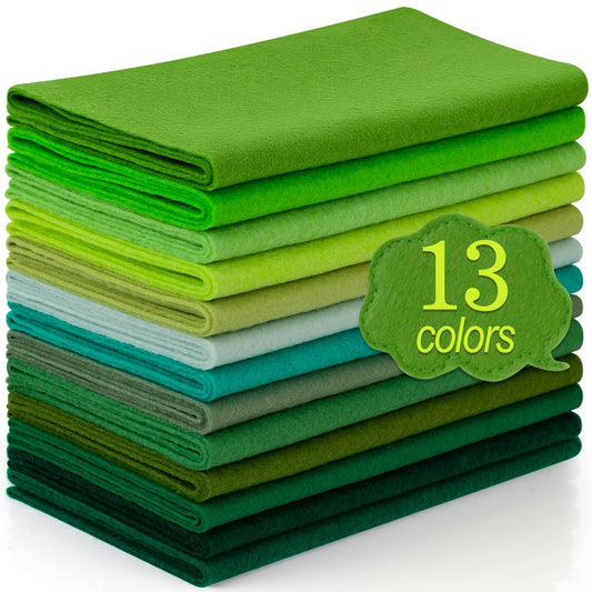 XSEINO 13 Rolls 8"x35" 1.4mm Thick Soft Felt Fabric Sheet 13 Assorted Green Series Colors Felt Pack Pastel Felt Sheets for DIY Craft Sewing Squares Nonwoven Patchwork