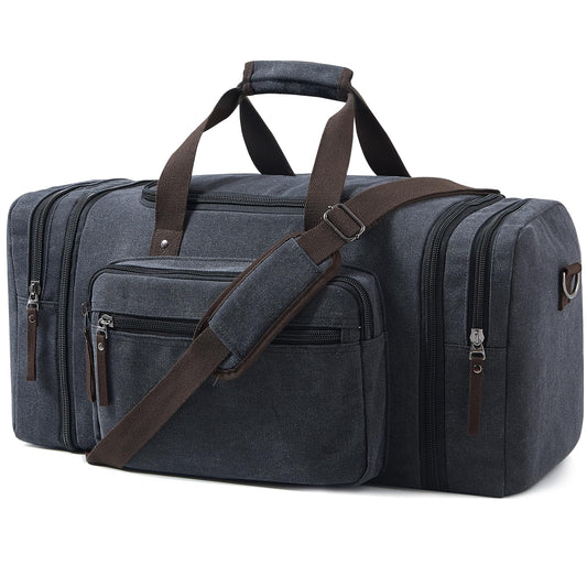 EKOROMIER Large Canvas Travel Duffle Bag - Expandable to 70L, Durable Weekender for Men & Women - Ideal for Airplanes Travel, Gym, and Business(Dark Grey)