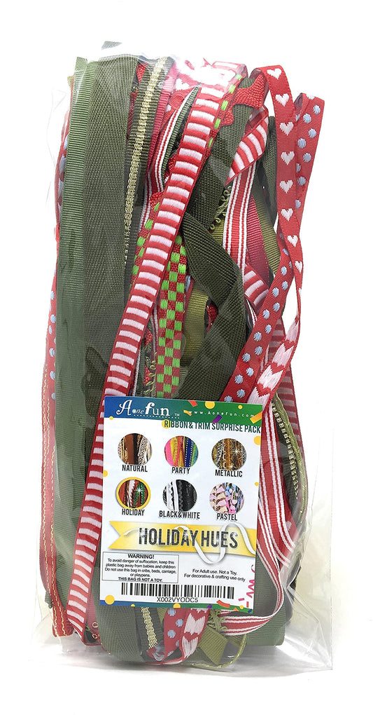 Christmas Ribbons - Assorted Ribbon for Crafts Fabric Ribbon Assortment Variety Pack Holiday Trim Bulk Scraps Bundle 30 Yards