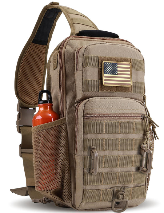 Rover Sling Pack Tactical Shoulder Sling Bag Backpack with Bottle Holder Crossbody Chest Bag, Coyote