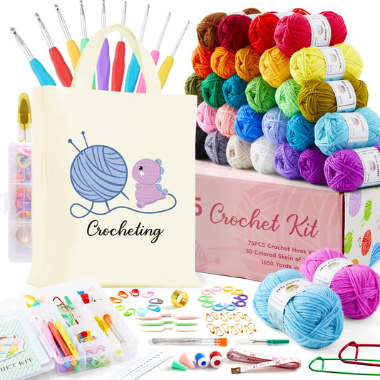 INSCRAFT Crochet Kit for Beginners Adults, 30 Acrylic Yarn Skeins 1650 Yards Yarn, 105 PCS Crochet Kit with Hooks Set,Includes Canvas Tote Bag, Ideal Starter Pack for Professionals