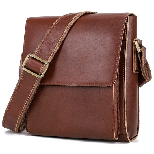 Augus Leather Messenger Shoulder Crossbody Bag for Men Work Business Vintage Magnetic Buckle Big Capacity Adjustable straps (Brown red)