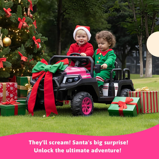 Electric Car for Kids, 24V 4 Seater Ride on Toys w/Parent Remote, 4 Wheeler Suspension, Max 220lbs Weight Capacity, USB, Music, Radio, LED Light, Ride on Truck for Boy/Girl Ages 3-8, Pink