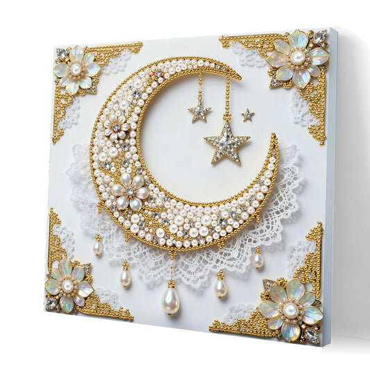 yzARTche Diamond Art Pearl Painting Kit, DIY Pearl Art Painting with White Frame, Handmade Gem Dot Picture Craft for Home Wall Decor Present Set-04-Moon