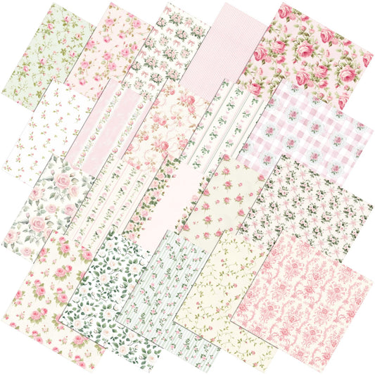 Tudomro 60 Pcs Pink Floral Fabric Squares Bundles 10 x 10 Inch Cotton Rose Quilting Fabric Pink Spring Flower Fat Quarters Printed Cloth Quilt Patchwork Material for Sewing DIY Crafts Supplies