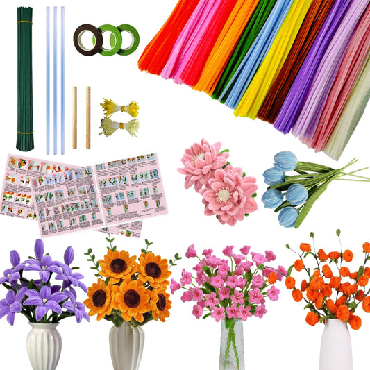 TIOEUSIV 600 PCS Pipe Cleaners Bulk, Pipe Cleaners Flowers Kit with Instruction, 12 Colors Chenille Stems for DIY Flowers Art Creative Crafts Decorations for Adults（12 in & Thicken）