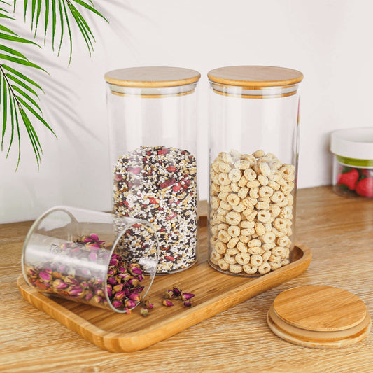 18 Oz/550 ML Glass Jar with Lid, Clear Thickened Version Glass Storage Containers with Sealed Bamboo Lid, For Coffee, Sugar, Spices, Tea, Beans, Candy, Cookie