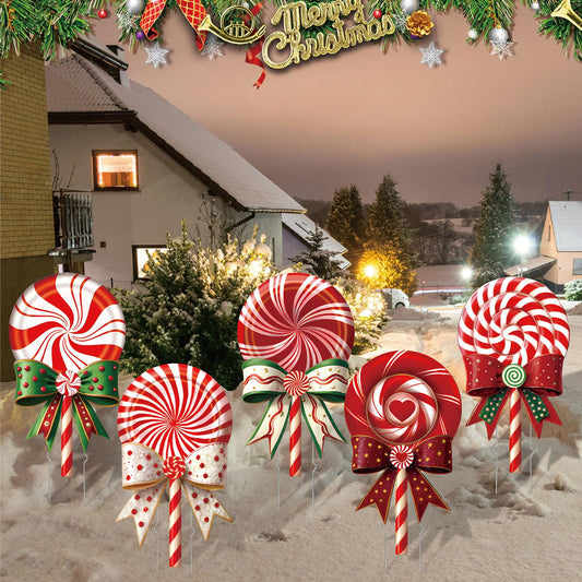BoGlowHaven Outdoor Christmas Decorations Jumbo 24 Inch Lollipop Yard Signs 5ct with 20 Stakes 10 Fiberglass and 10 Metal Waterproof Holiday Christmas Decorations for and Garden Waterproof