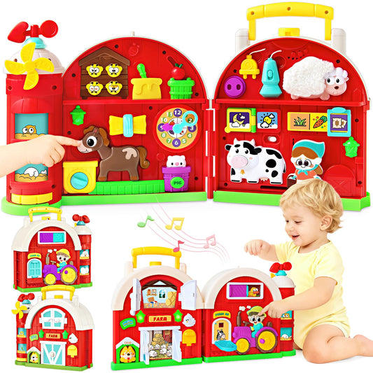 Montessori Farm Busy Board, Motor Skills Developmental Toys for 1 2 Year Old Boy Girl Gifts, Early Educational Toy for Toddlers 1-3, Christmas Birthday Gift for 12-18 Months, Sensory Board Toy for 1+