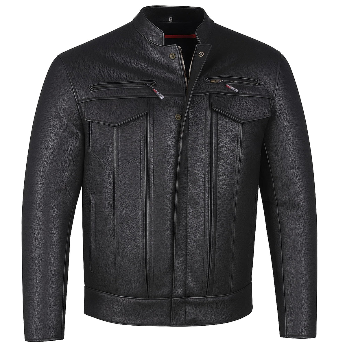 COMMUTER Men's Motorcycle Jacket, Premium Buffalo Leather, CE Armor - Ventilation, Utility Pockets, Cruiser Biker Black XXL