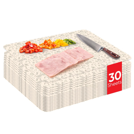 Purple Dot 30 Pack Disposable Cutting Board Sheets – Large Flexible Cutting Mats for Meat, Chicken, Fish & Vegetables – Portable Chopping Board Liners for Kitchen, Crafts, Art Projects & Camping