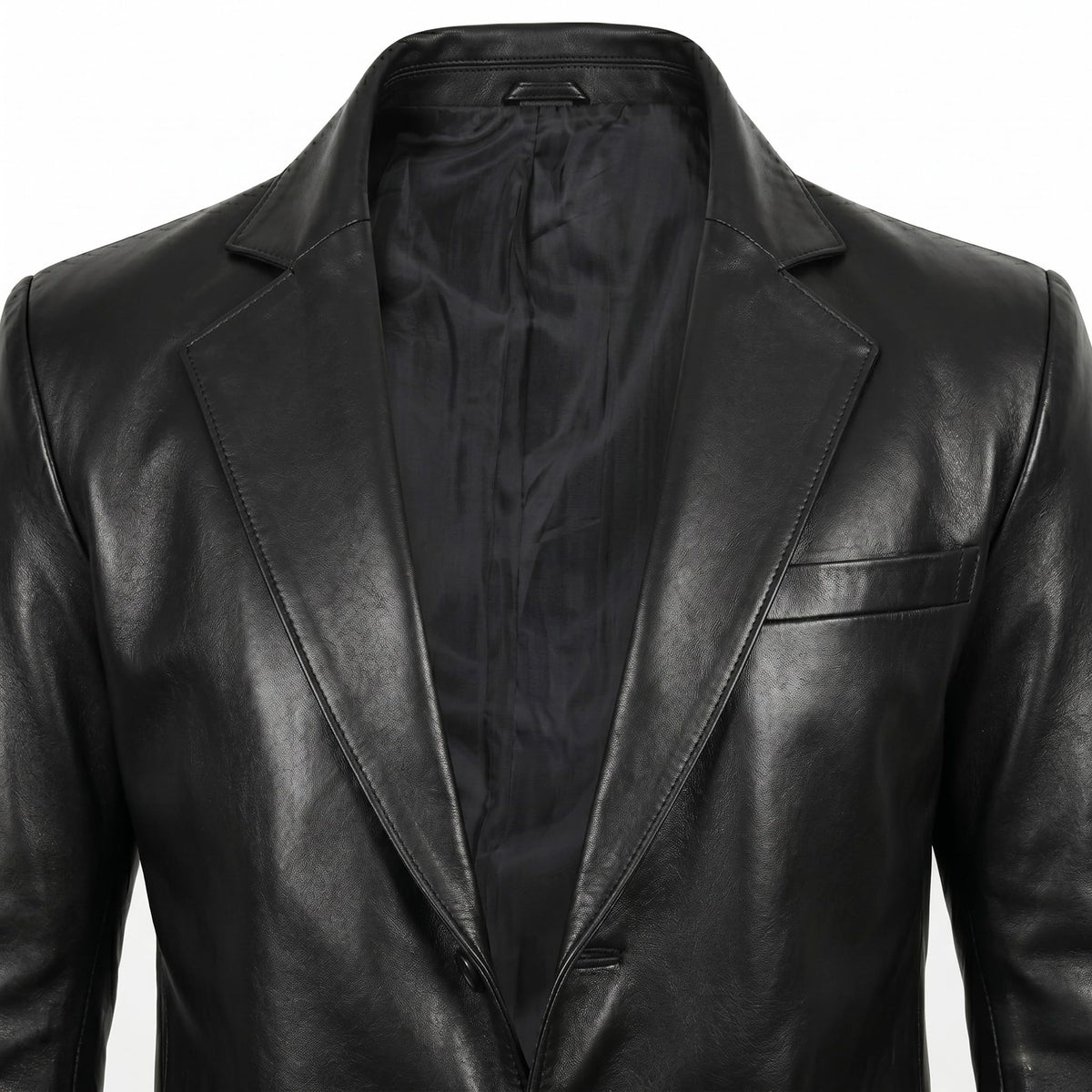 fjackets Lambskin Leather Jacket Men Casual Coat – Notched Collar Classic Style Ultimate Leather Blazer for Men - Black | [1500565], XL