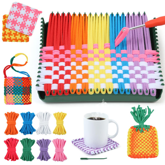 IQKidz Weaving Loom Kit for Girls Ages 8-12, DIY Arts and Crafts for Kids and Adults, Great Toy Gifts for Beginners 6-8 9 10 11 12, Potholder Knitting Loom with 224 Refill Loops