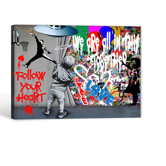 Behind the Curtain Kid Graffiti Painting - Colorful Street Art for Kid Room Decor Gift, Modern Framed Art for Home Wall Decor (18x24 Inches)