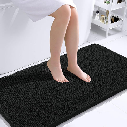 OLANLY Bathroom Runner Rugs - Extra Soft Chenille Bath Mats | Quick Dry, Machine Washable, 44x24 Inches - Black