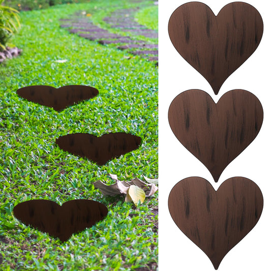 Tandefio 3 Pcs Heart Garden Stepping Stones Brown Cast Iron Stepping Stones Rustic Style Outdoor Stones for Garden Walkway Outside Decorative Decor, 12 Inches