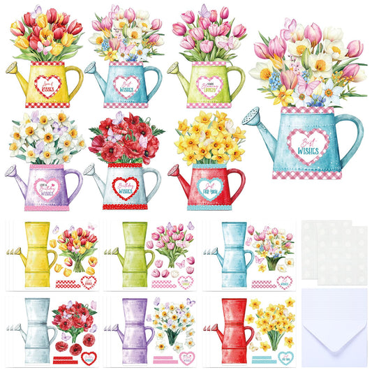 Gueevin 18 Set Mother's Day Craft Kits Watering Can Blossoms Card Making Kit for Card Making Supplies & Crafting with Sticky Foam Pads Handmade DIY Supplies Holiday Gift for Birthday Party Mothers Day