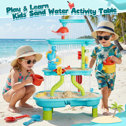 Eterfun 4 -Tier Kids Sand and Water Table for Toddlers - Outdoor Water Sand Play Table Toys for Boys Girls, Summer Splash Activity Sensory Table Party Birthday Gift for Kids 3-5 6-12