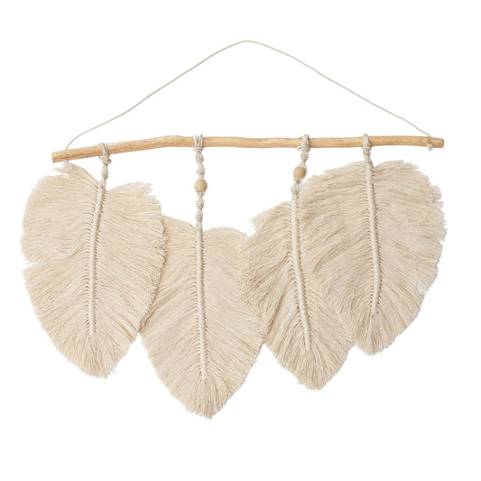 Crane Baby Willow Leaf Wall Décor - Bohemian-Style Nursery Wall Art, Handcrafted with Macramé Details