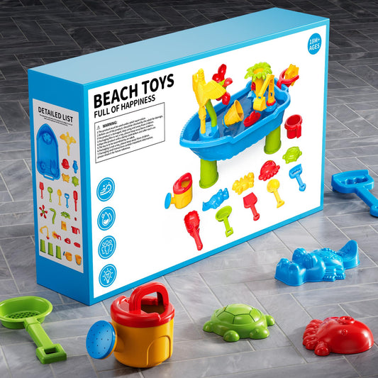 Kids Sand Water Table for Toddlers 1-3 3-5 Years, Outdoor Activity Play Set with Beach Toys, Shovels & Molds, Summer Outdoor Beach Outside Backgard Sensory Toys for Kids Boys Girls 1.5+ Years