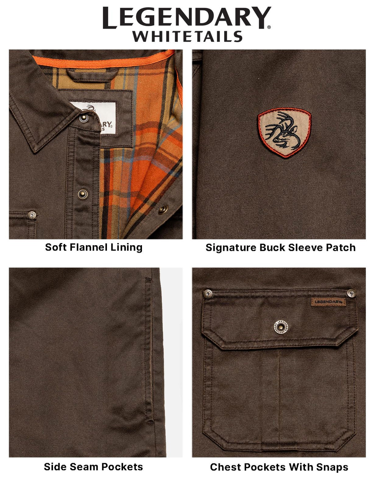 Mens Flannel Lined Waxed Cotton Shirt Jacket, Tobacco, 5X-Large