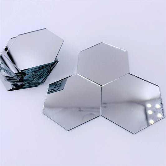 2 inch (50.8 mm) Hexagon Mirror Mosaic Tile Craft Mirrors 50pcs (Silver)