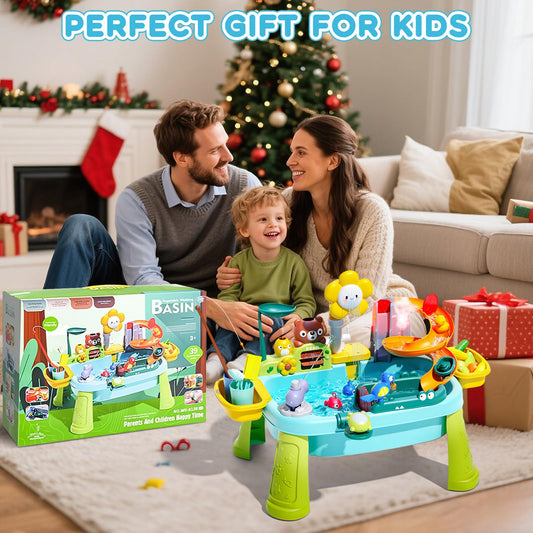 Ploomi Upgraded Toddler Sand Water Table Toy with Electric Water Pump, Kids Sand Water with Faucet/Play Food Accessories/Fishing Toy, Kitchen Play Sink Toys for Girl Boy Age 3+ (Light-Blue)