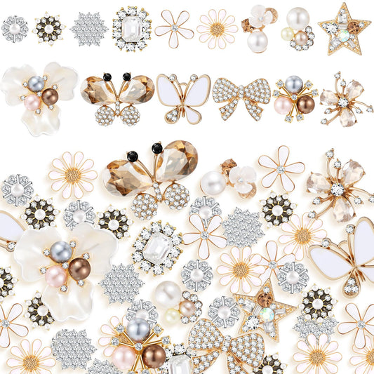 Liliaafar 30 Pcs Rhinestone Buttons Faux Pearl Embellishments Flat Back Flower Rhinestone Butterfly Buttons for Clothing Jewelry Making DIY Decoration Sewing Crafts Bag Shoes Women Wedding Bridal
