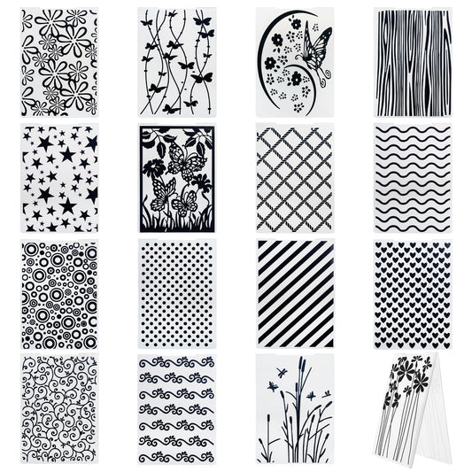 Hedume 16 Pieces Embossing Folders, 5.9" x 4.1" Embossing Machine Template Paper Card Folder, Classic Style Plastic Template Cards for Card Making, DIY Flower Scrapbook, Photo Album, Craft Decoration