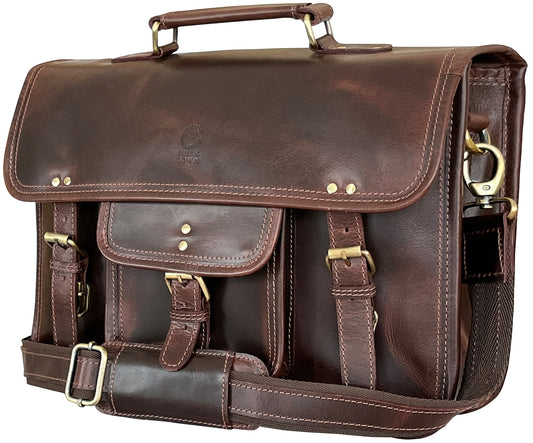 RUSTIC TOWN Leather Messenger Bag for Men - Full Grain Leather Briefcase Laptop Satchel Office Crossbody Travel Bag (16 Inch, Mulberry)