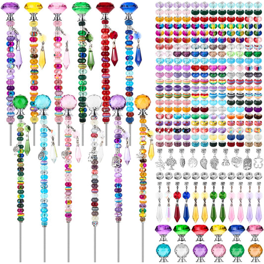 UFU 310Pcs DIY Fairy Wand Beaded Garden Stakes Kit, Decorative Garden Stakes with Colorful Crystal Pendants, Outdoor Fairy Garden Accessories, Beadable Items for Decor, Gifts & Craft (10 & 12 in)