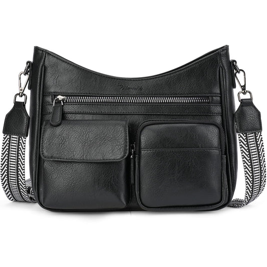 VIMUTI Crossbody Purses for Women Trendy,Multi Pocket Women's Crossbody Bag, Vegan Leather Shoulder Handbags Travel Purse (Black)