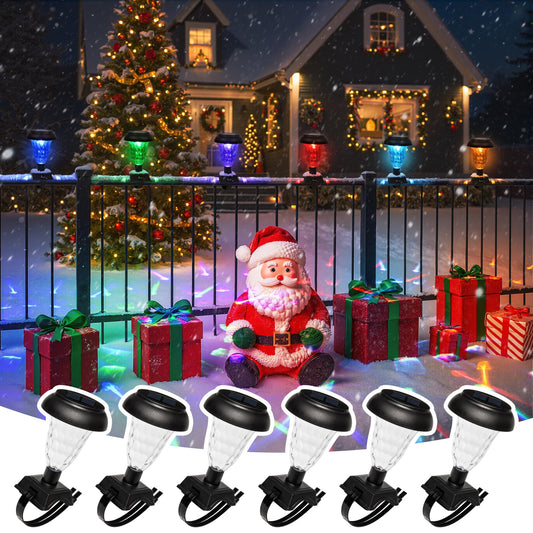 SUNCKET Solar Christmas Fence Lights Outdoor Decor, Waterproof Patio Lights with RGB Color Changing for Holiday & Halloween Decor, for Fence, Trampoline, Stairs, Yard, Pathway, 6 Pack
