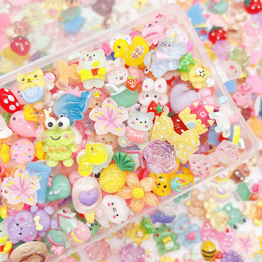JINDUODUO 120 Pcs Flatback Resin Slime Charms, Bulk Kawaii Assorted Cute Charms Ornaments for Phone Junk Cases, Scrapbooking, DIY Crafts