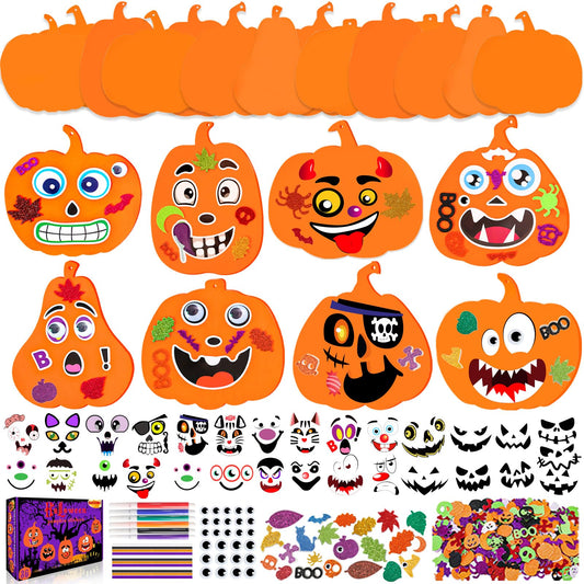 Natonhi 430Pcs Halloween Crafts Kit, Halloween Activitie Foam Pumpkin with Pumpkin Face Stickers DIY Art and Craft Set Holiday Decoration