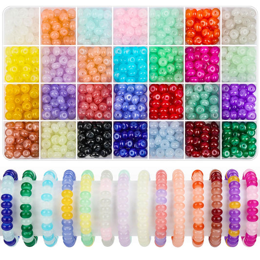 shynek 1120 Pieces Rondelle Beads for Jewelry Making, 28 Colors Glass Abacus Beads, Spacers for Bracelets, Jewelry Making and DIY Crafts, 5x8mm