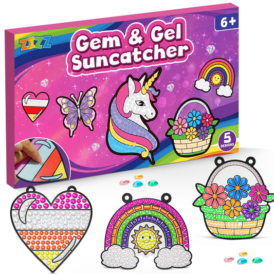 ZIZZ Diamond Painting Suncatcher Kits for Kids: 5PCS Easter Basket Stuffers for Kids, Birthday Gifts for Girls, Art & Crafts Supplies, Party Favors, Creative Toys for Girls Boys 4 5 6 7 8 9 Years Old
