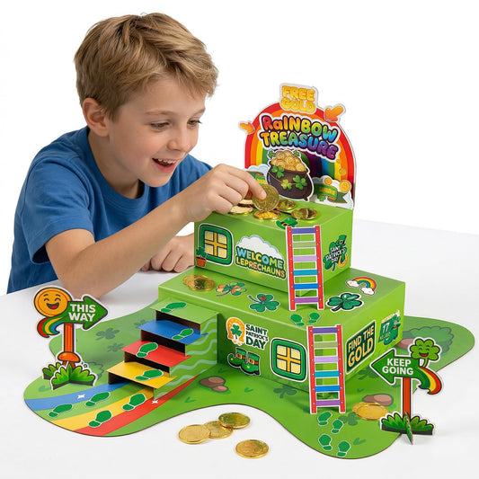 LEKSON St. Patrick’s Day Leprechaun Trap Craft Kit for Kids, Rainbow Treasure DIY Decoration Scene with Path, Signs & Accessories, Classroom & Holiday Activity Set