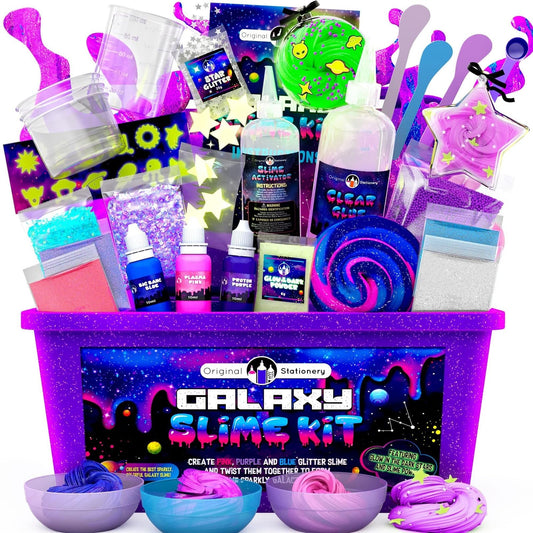 Original Stationery Galaxy Slime Kit for Kids Ages 8–12, DIY Space Slime Set with Glow-in-The-Dark Stickers & Galactic Glitter, Fun Cosmic Craft for Creative Play, Birthday Gift for Boys & Girls