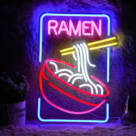 Ramen Neon Sign Noodle Led Neon Lights for Wall Decor Neon Ramen Light up Sign Powered by USB Multi colored Neon Lights for Restaurant Ramen Shop Window（16.5’’X12’’）