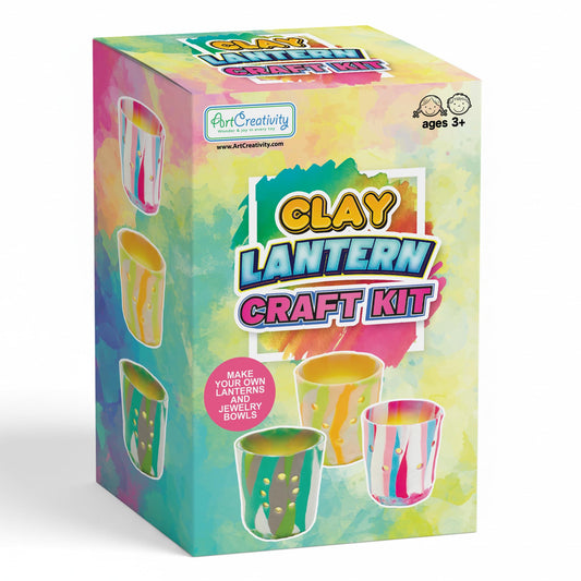 ArtCreativity DIY Clay Lanterns Making Kit - Makes 3 Lanterns and 3 Jewelry Bowls - Kids Lantern Making Kit with 12 Clay Packages, 3 Battery Tea Light Candles, Sticker Gems, and More Craft Supplies