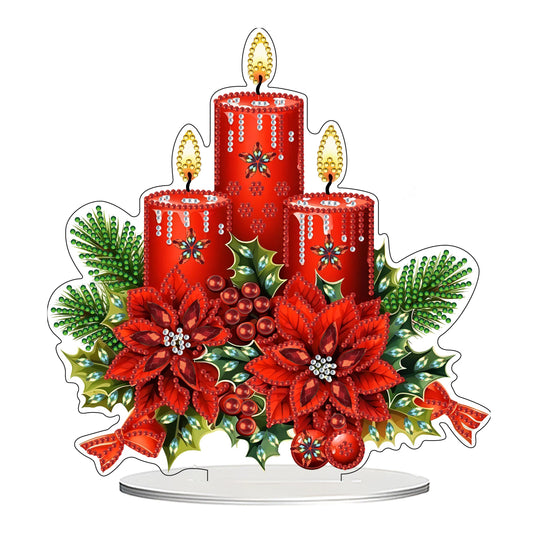 JJFox DIY Tabletop Diamond Art Painting Kit，Double Sided Desktop Ornament Special Shaped Rhinestone Desk Placement Ornament，Home Stand Up Gem Painting Craft Kit，Gift (Christmas Candle)