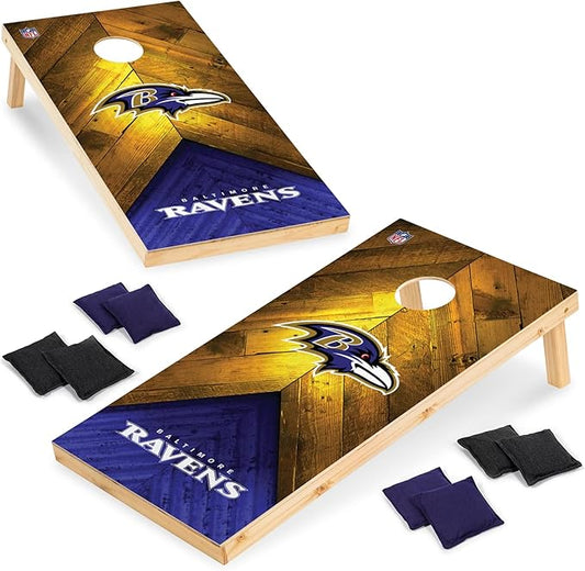 NFL Football 2' x 4' Regulation Size Solid Wood Cornhole Set with Direct Print HD Team Graphics Great Gift for Any Football Fan! Bean Bag Toss Family Outdoor Game