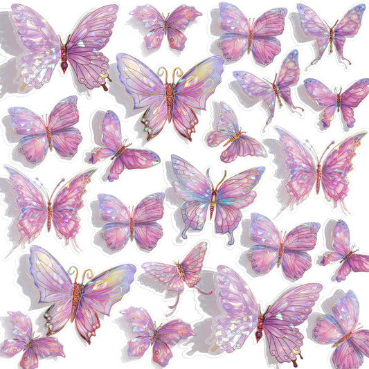 3D Butterfly Wall Decor - 50PCS Removable PVC Butterflies Wall Stickers- Multi-Size (2.8"-3.9")- DIY Removable Wall Art Decal for Kids Room, Nursery, Bedroom, Classroom, Party Decoration (Pink)
